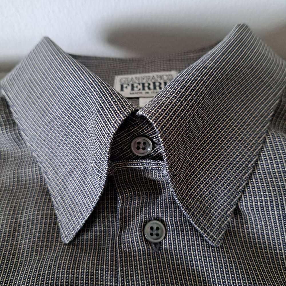 Gianfranco Ferre F Logo Cotton Tab Collar Shirt Gray Italy Vintage Size 43/17